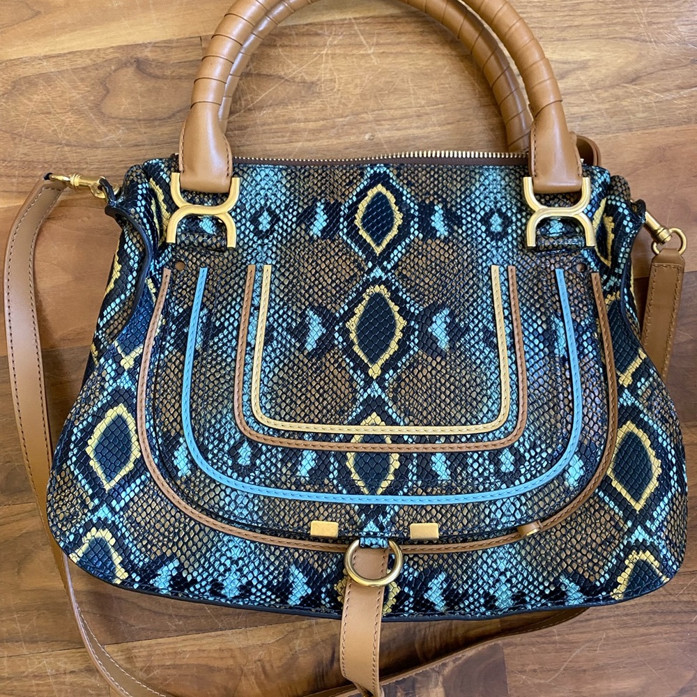 NWT Chloe Medium Marcie Python-Embossed Leather Satchel